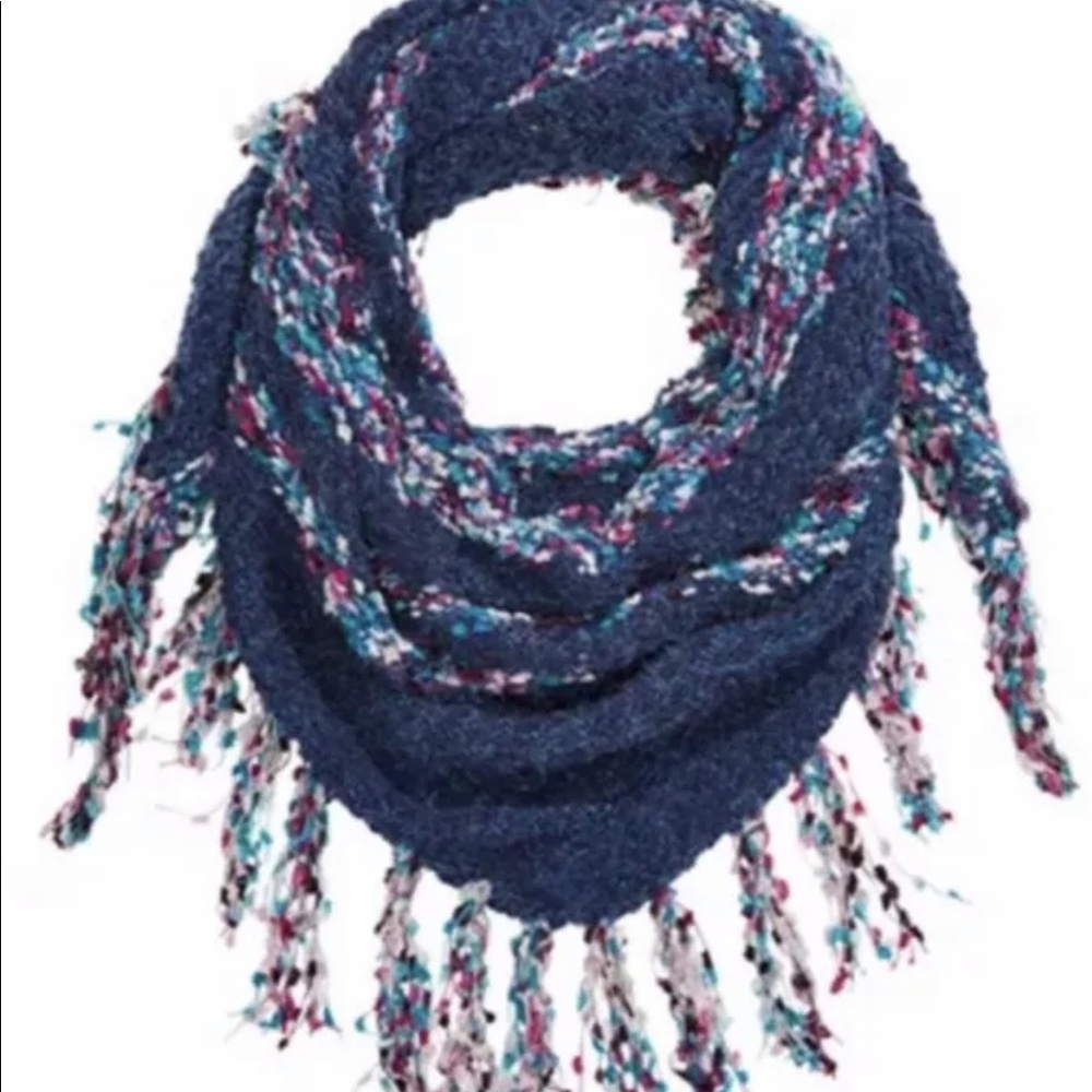 BNWT Free People Blue Marled Fringe Wrap Scarf